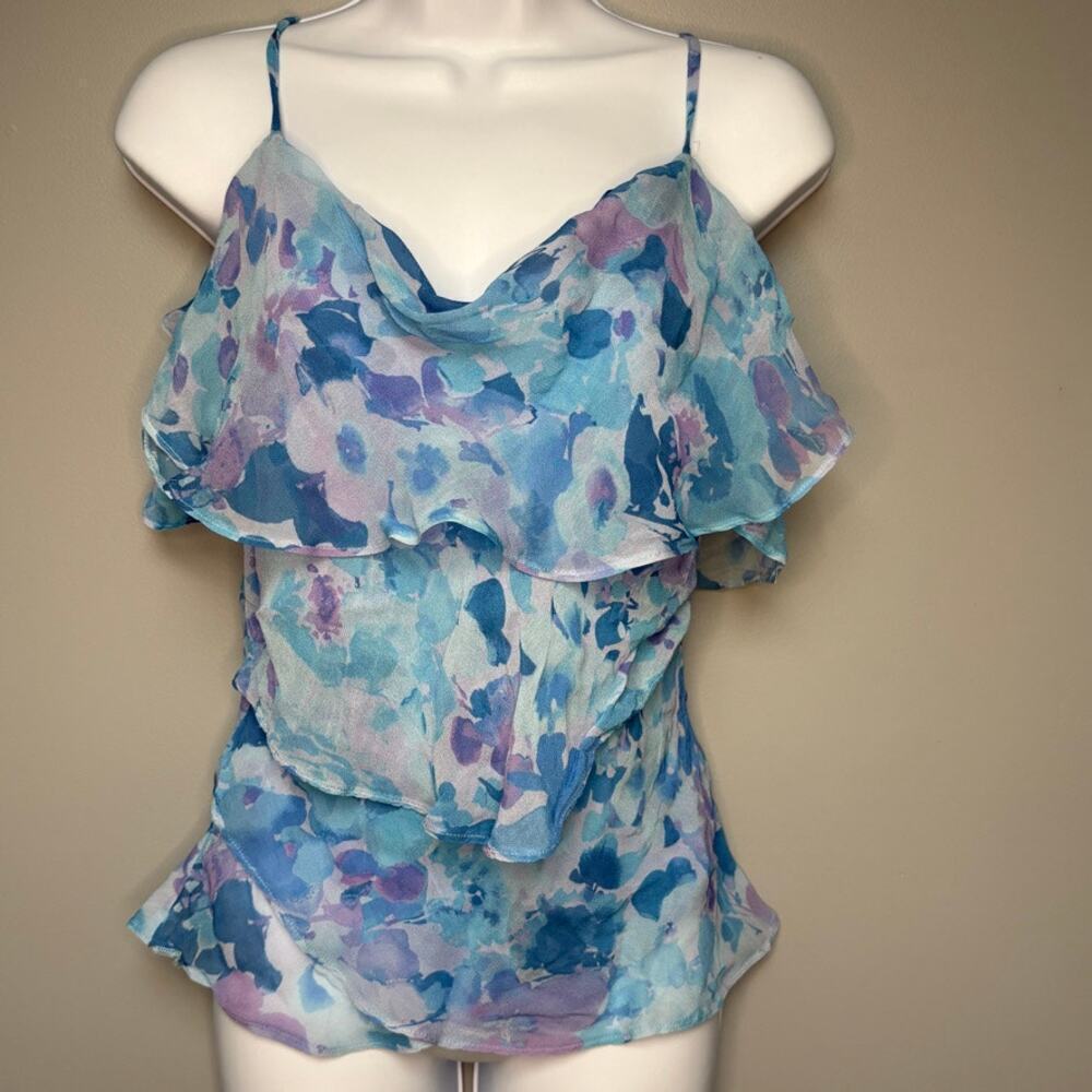 NWT Anthropologie‎ Blue Floral Watercolor Fairycore Bias-Cut Cami Top Sz M